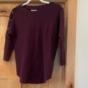 Cynthia Rowley Burgundy Button-Shoulder Sweater